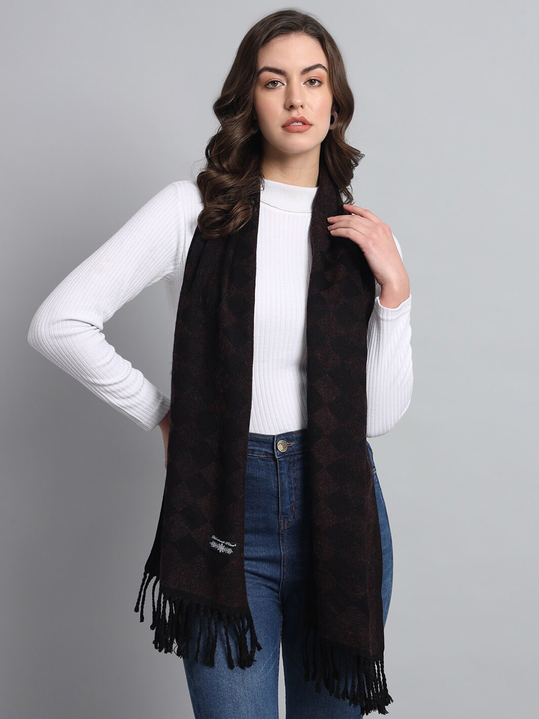 

HANDICRAFT PALACE Checked Reversible Woollen Scarf, Black