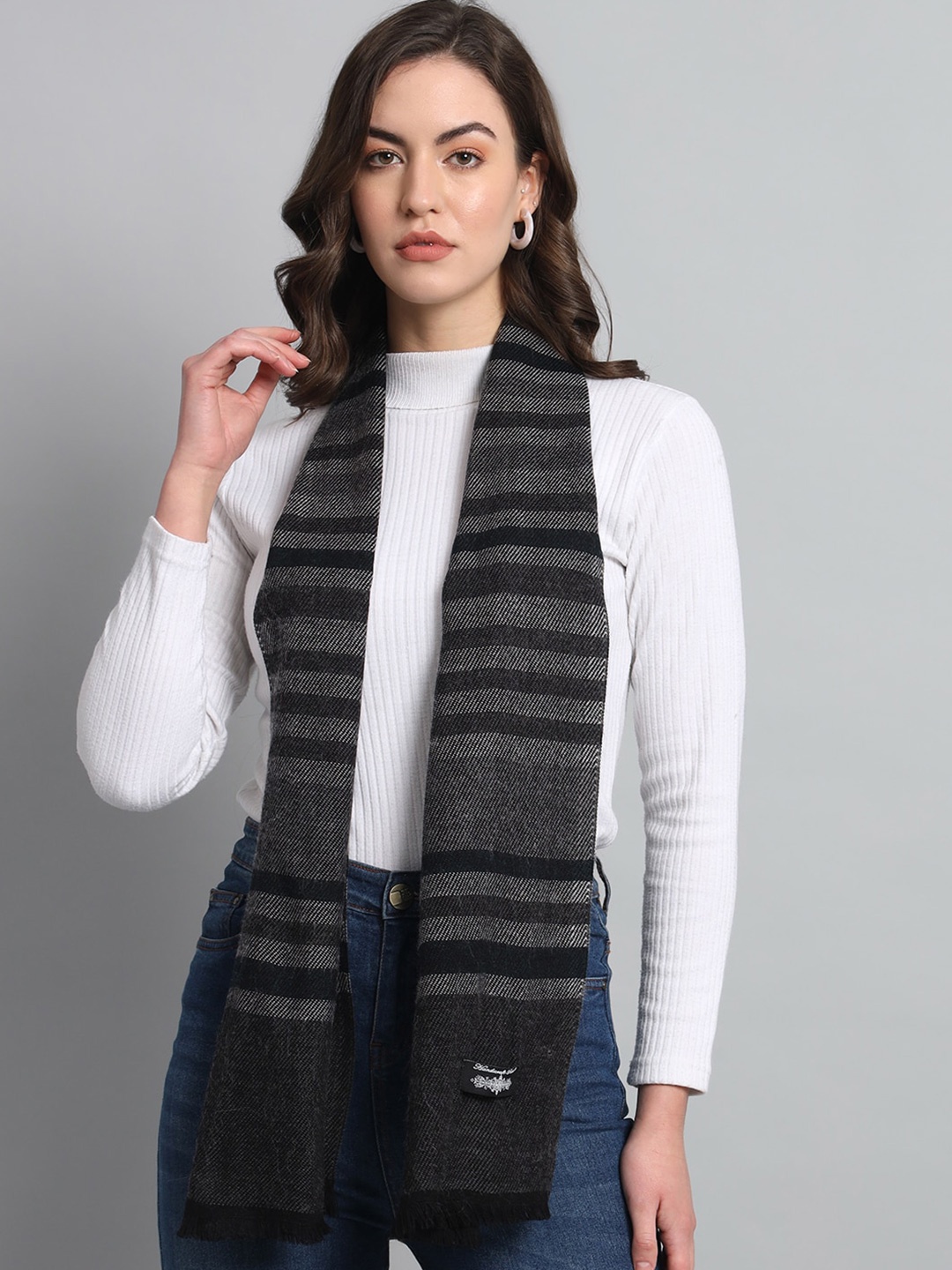 

HANDICRAFT PALACE Striped Reversible Soft Woollen Scarf, Black