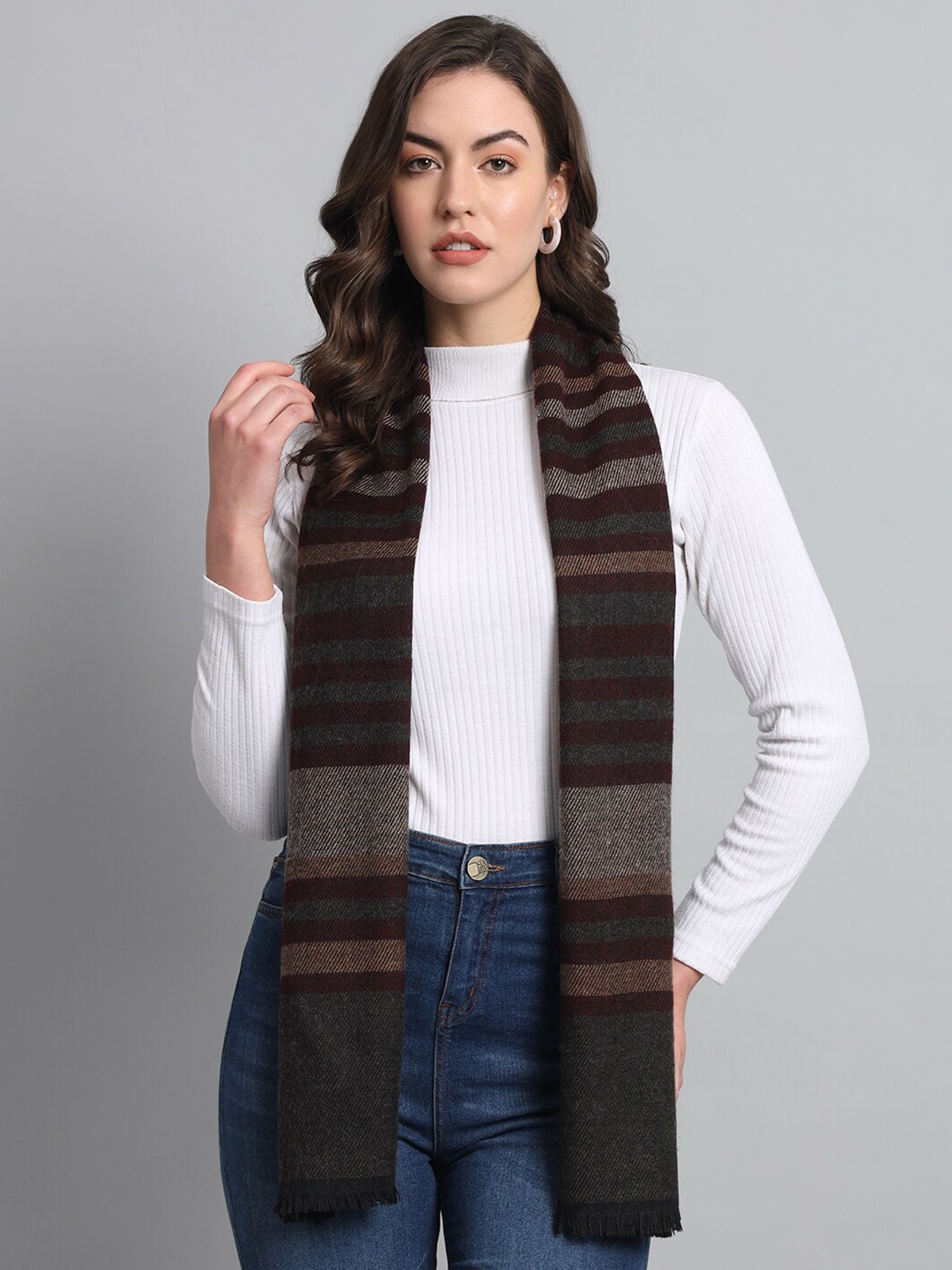 

HANDICRAFT PALACE Striped Reversible Woollen Scarf, Maroon