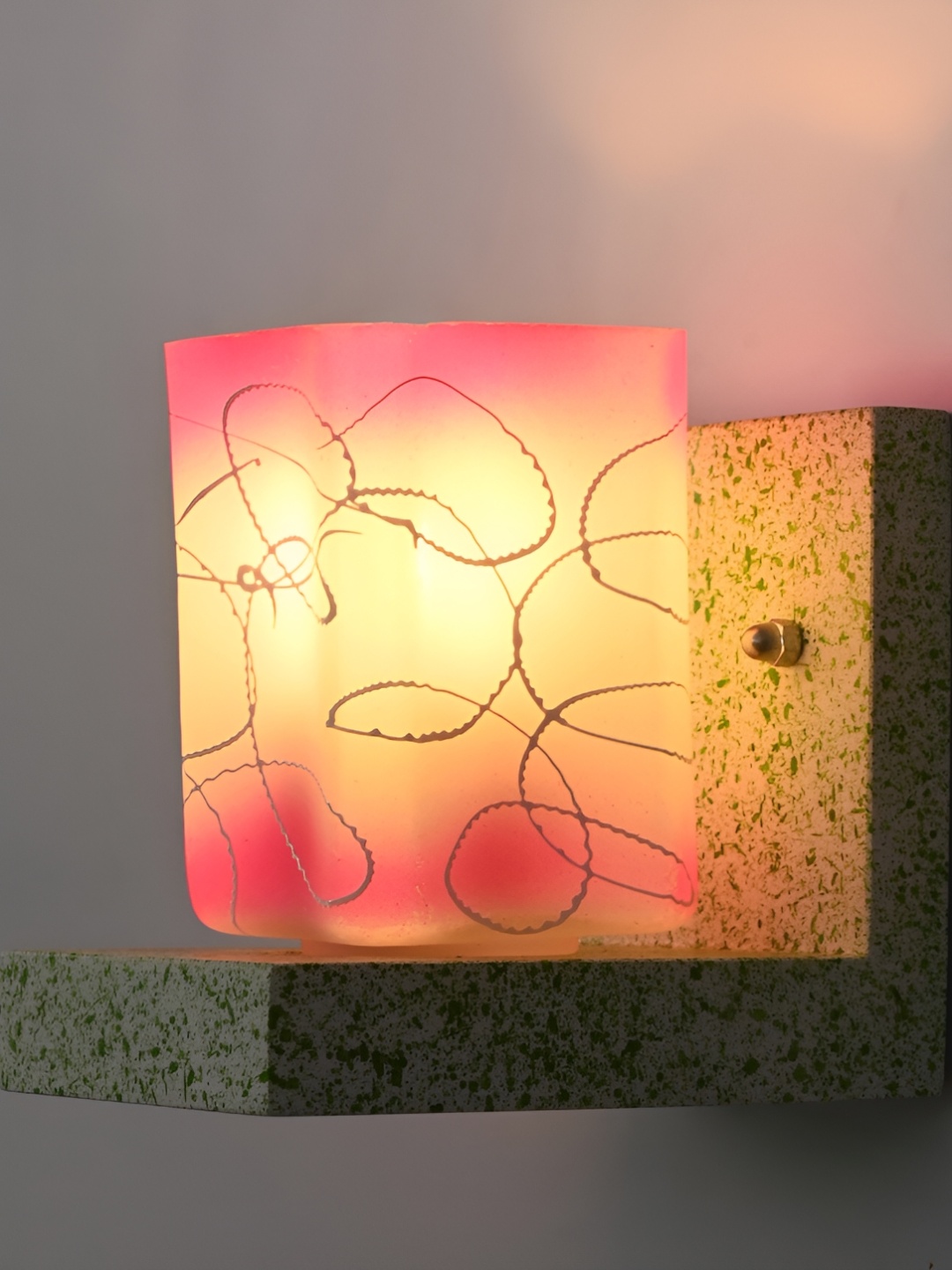 

Afast Pink & Grey Printed Square Shaped Glass Wall Lamp