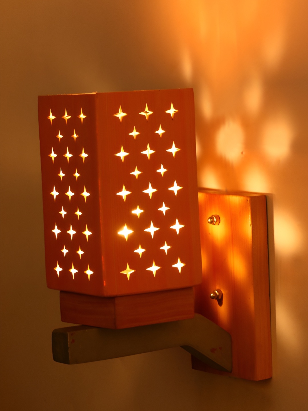 

Afast Yellow & Brown Textured Square Shaped Wooden Wall Lamp