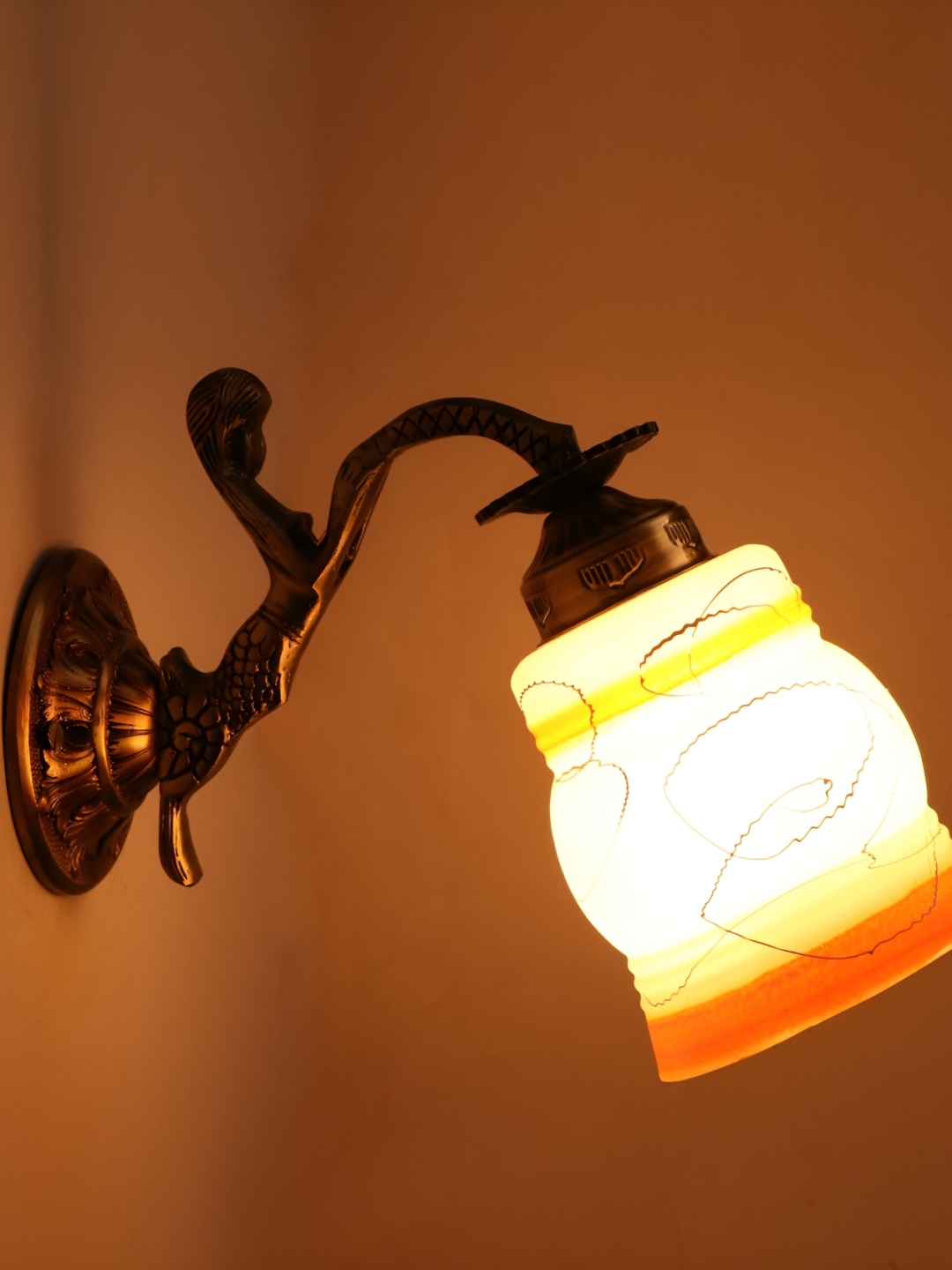 

Afast Orange & White Printed Bell Shaped Glass Wall Lamp