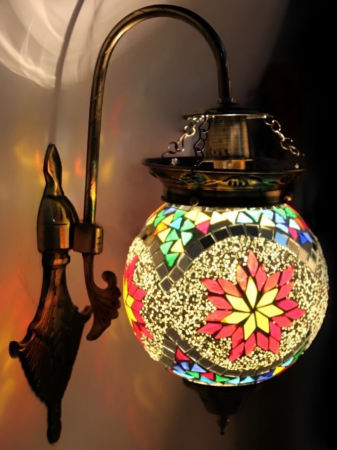 

Afast Glass White & Maroom Printed Glass Spherical Shaped Traditional Wall Lamp