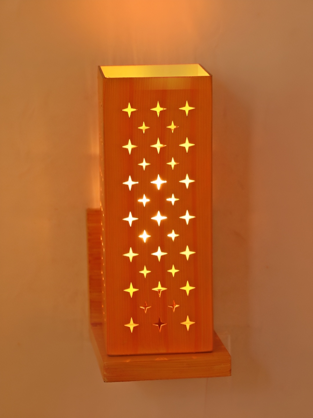 

Afast Brown Textured Rectangular Wooden Wall Lamp