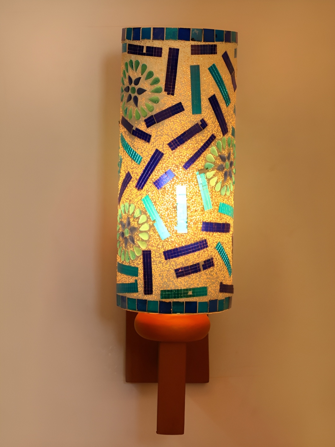 

Afast Blue Textured Glass Cylindrical Wall Lamp, White