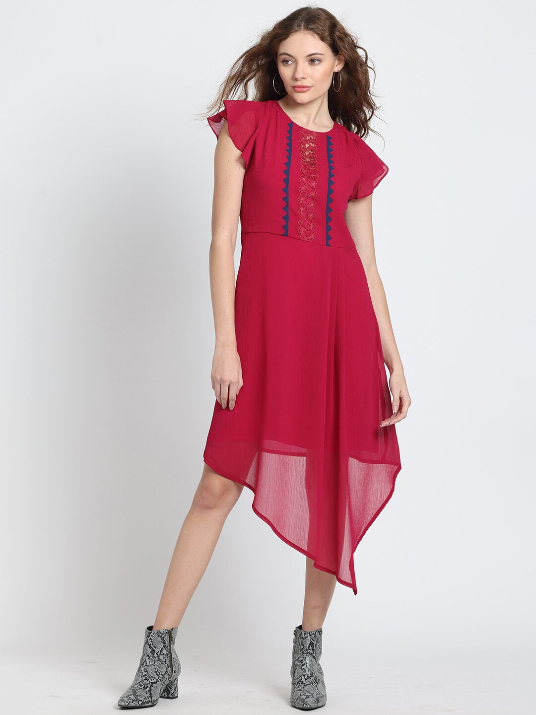 

SHAYE Chiffon Fit & Flare Midi Dress, Pink