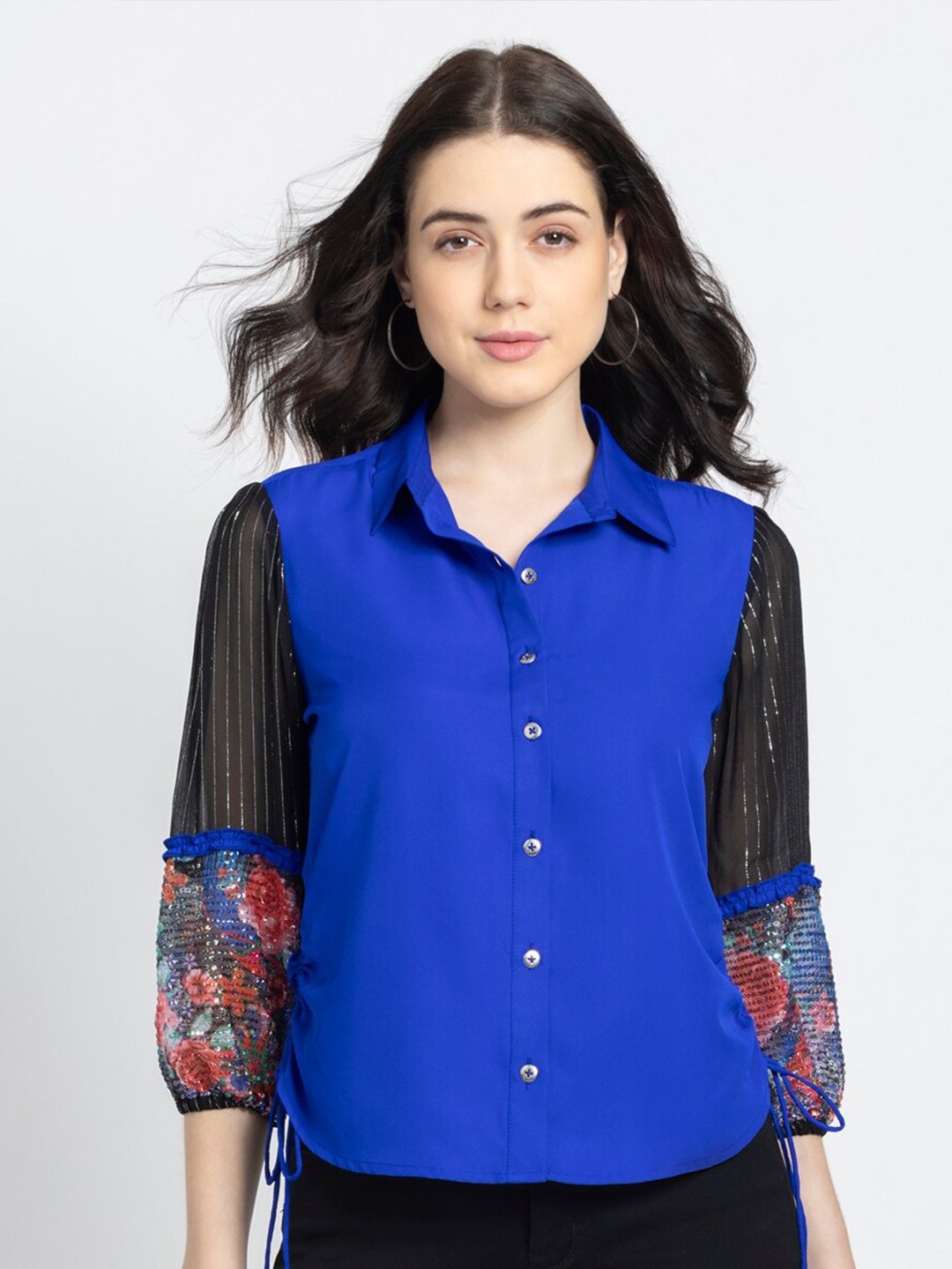 

SHAYE Classic Fit Colourblocked Party Shirt, Blue