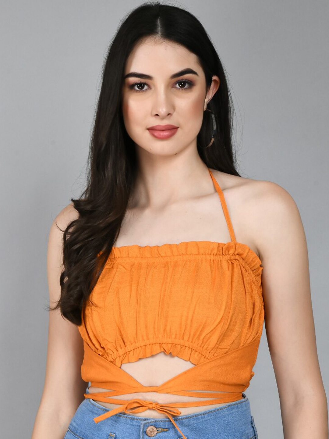 

PRETTY LOVING THING Halter Neck Crop Top, Orange