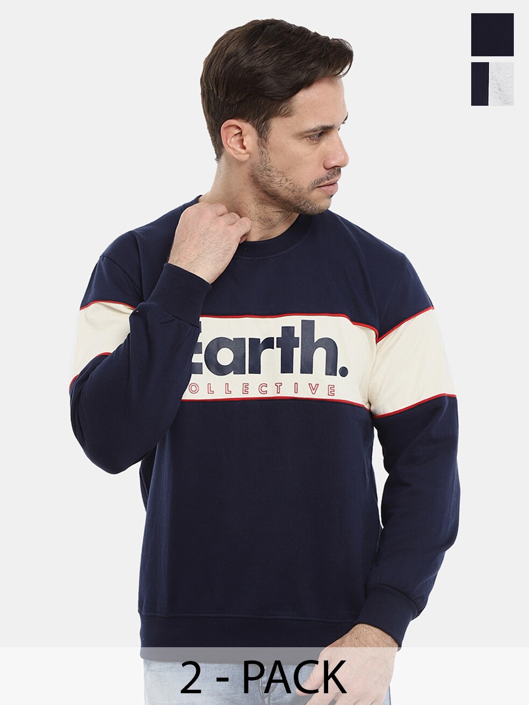 

V-Mart Pack Of 2 Printed Cotton Pullover Sweatshirt, Navy blue