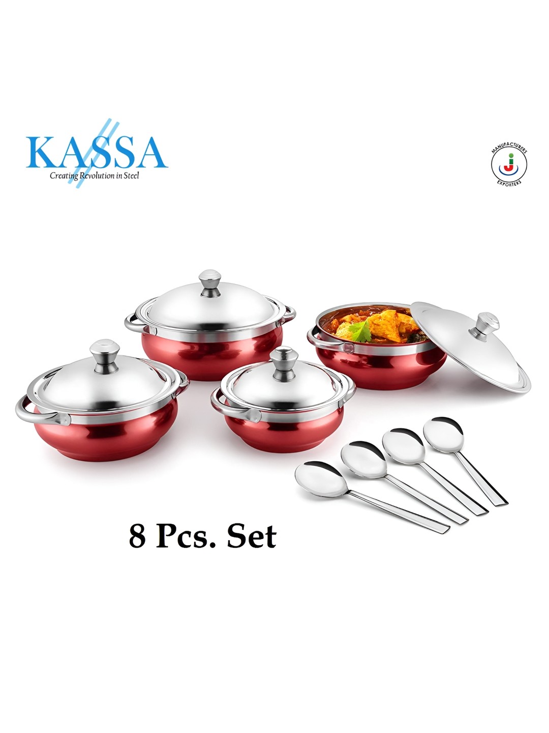 

KASSA Red 4 pieces Stainless Steel Handi With Spoon