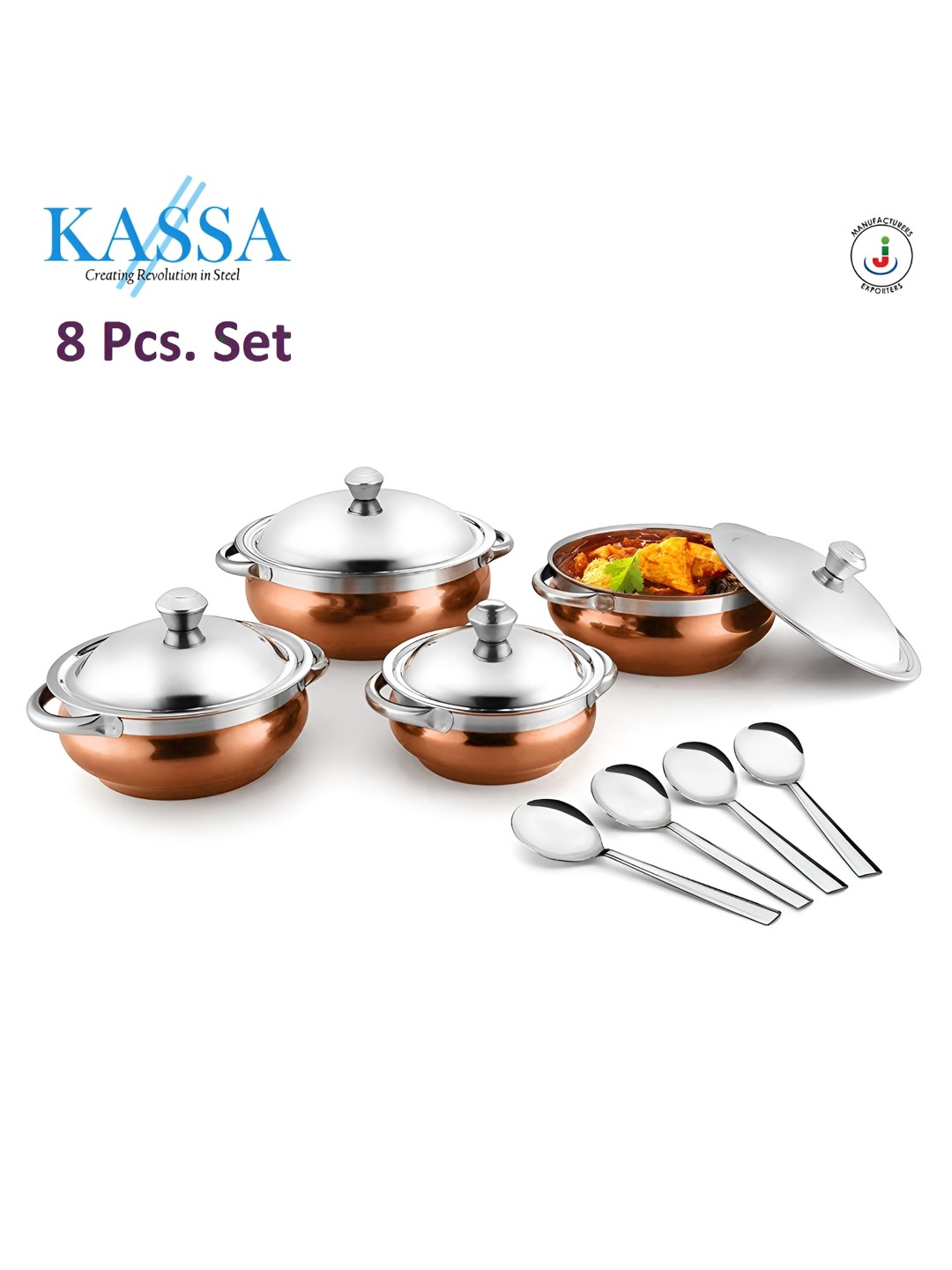 

KASSA Copper Toned 4 Pieces Stainless Steel Handi With Spoon