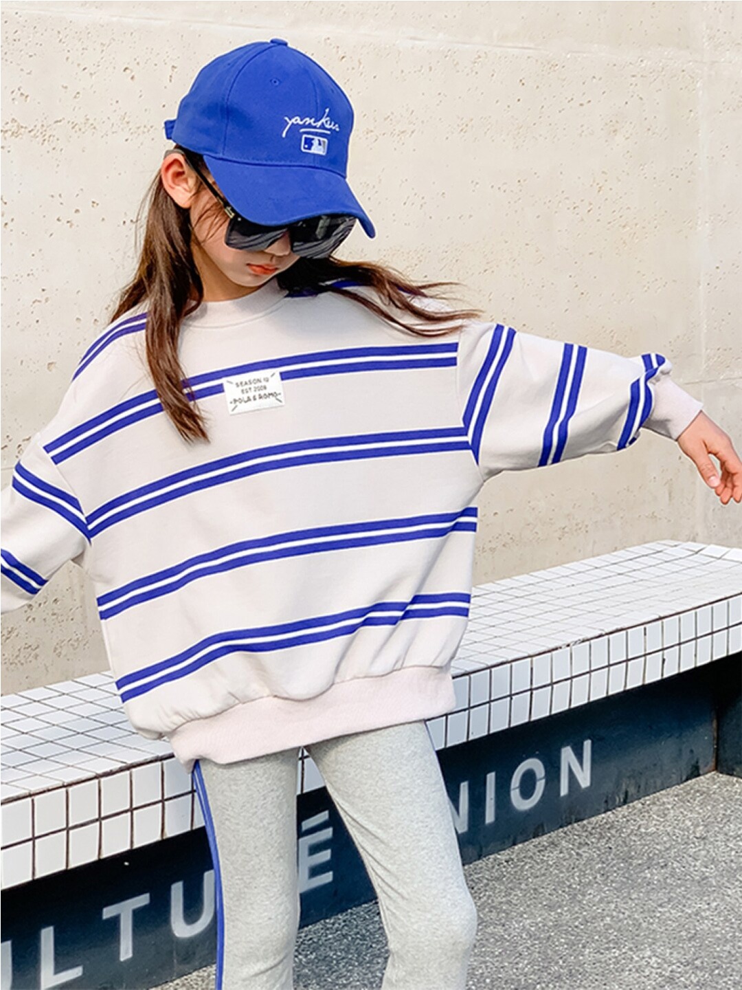 

StyleCast Girls Blue & White Striped T Shirt With Trousers