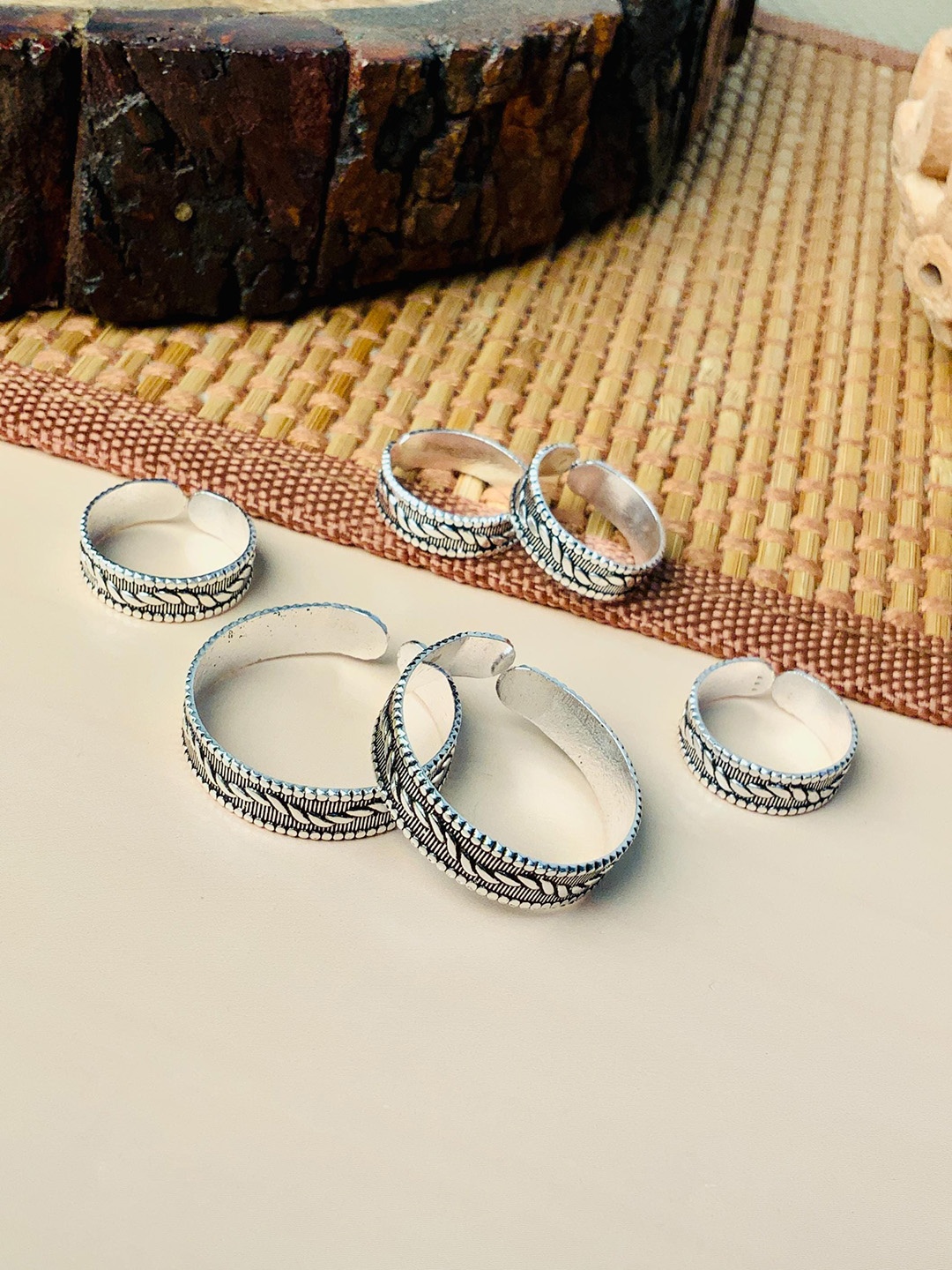 

ABDESIGNS Set of 3 Silver Plated Oxidised Toe Rings