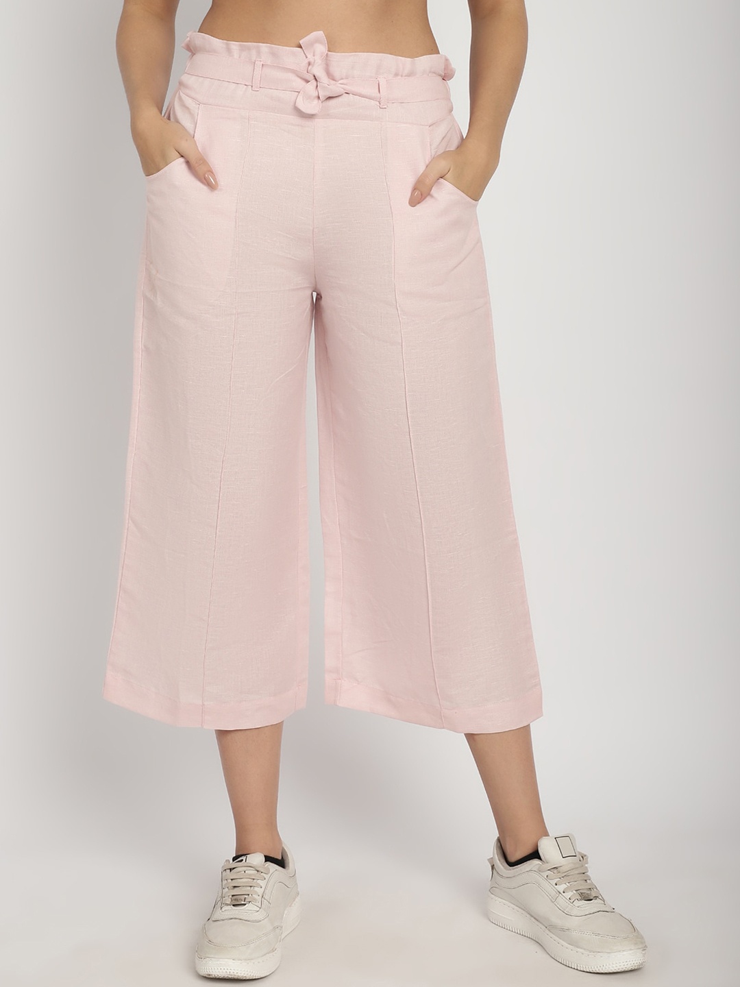 

Purple State Women Comfort Mid Rise Pleated Cotton Culottes Trousers, Pink