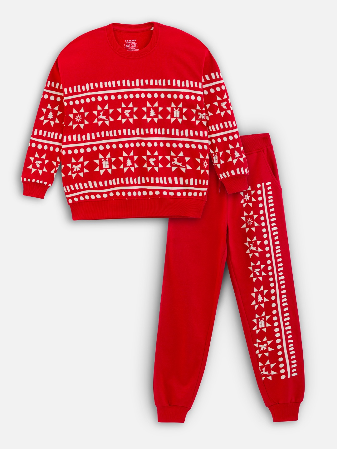 

Nap Chief Kids Geometric Printed Pure Cotton Sweatshirt with Joggers, Red