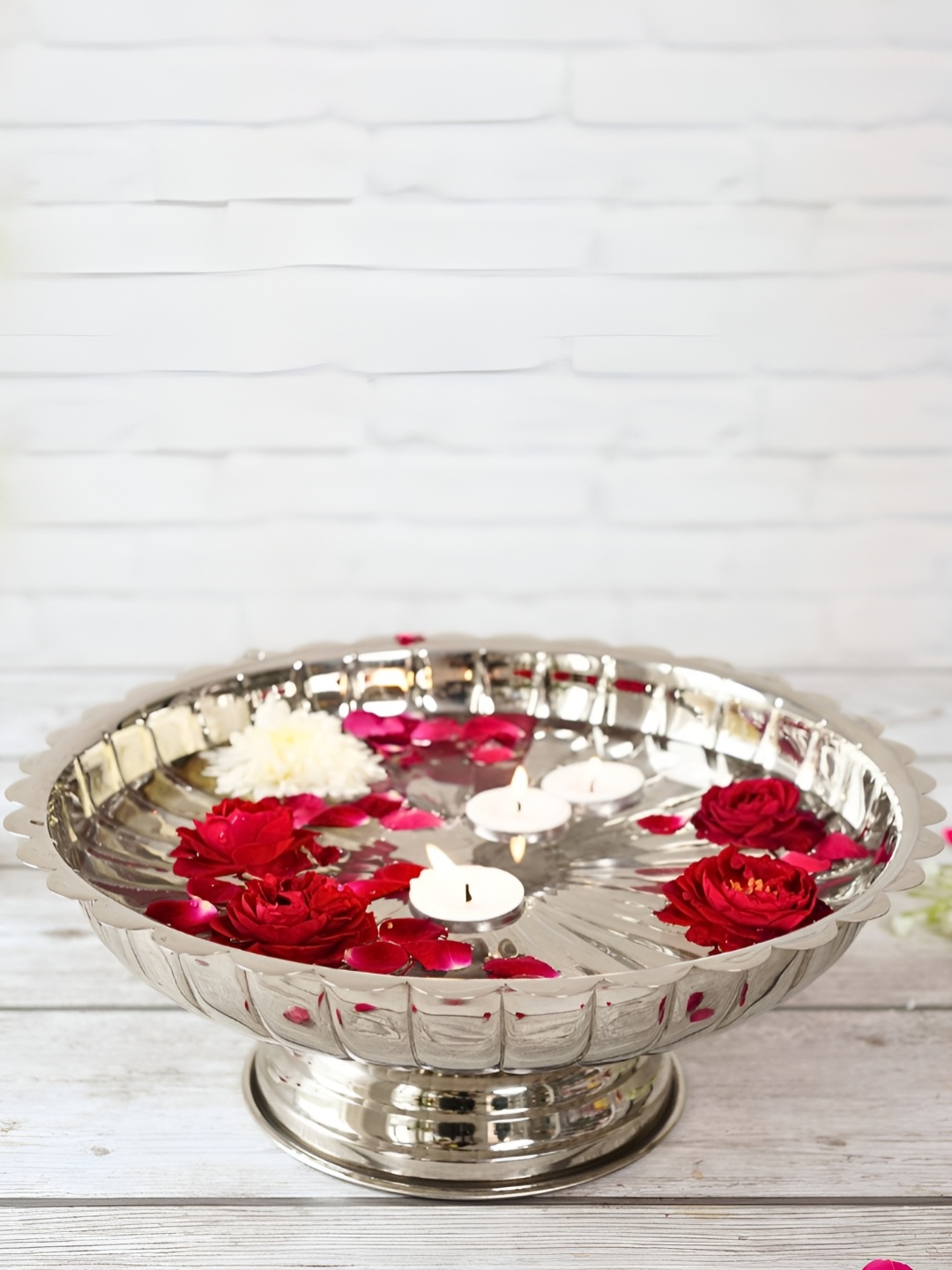 

BEHOMA Silver-toned Lotus Urli Decorative Bowls