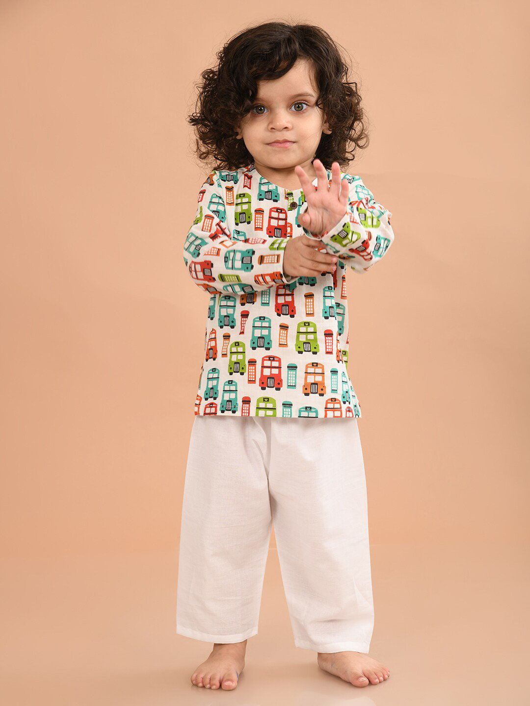 

LIL PITAARA Unisex Kids Multicoloured Printed Regular Pure Cotton Kurta with Pyjamas, Multi