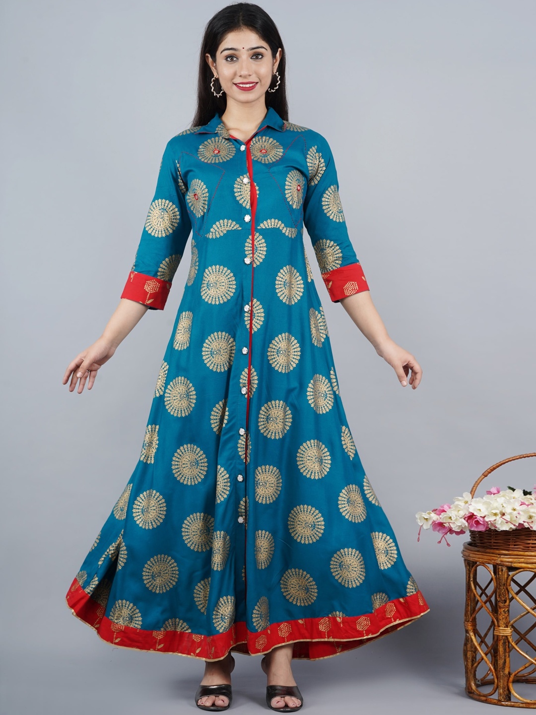 

DHROOV TARA Ethnic Motifs Printed Ethnic Dress, Teal