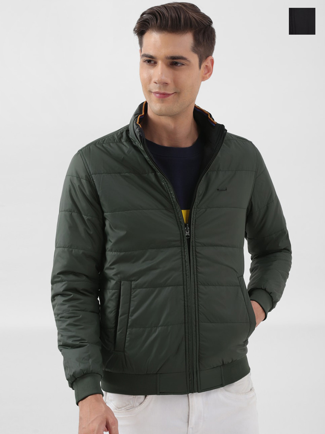 

PETER ENGLAND UNIVERSITY Mock Collar Reversible Bomber Jacket, Black