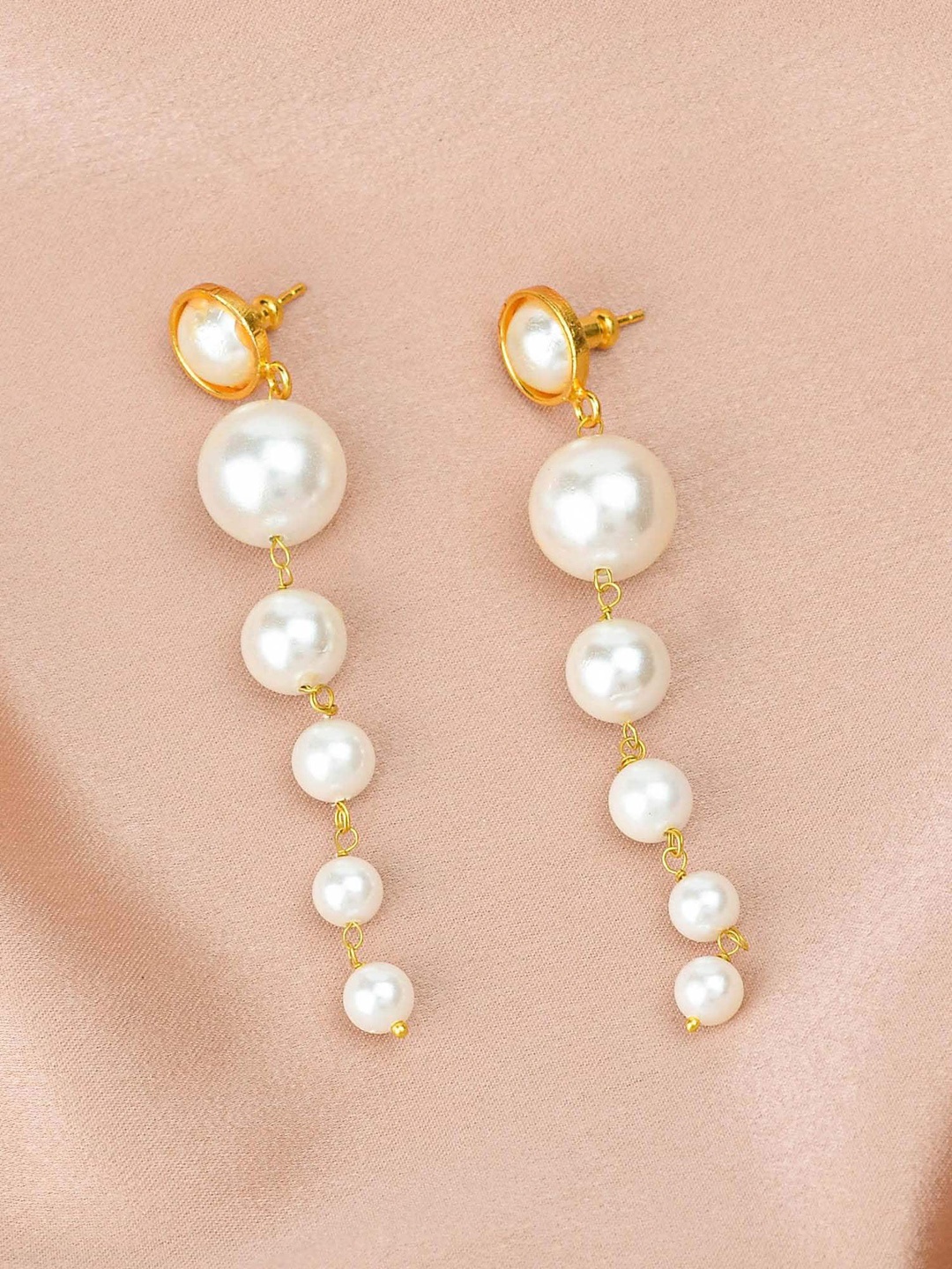 

ZURII Brass-Plated Contemporary Drop Earrings, White