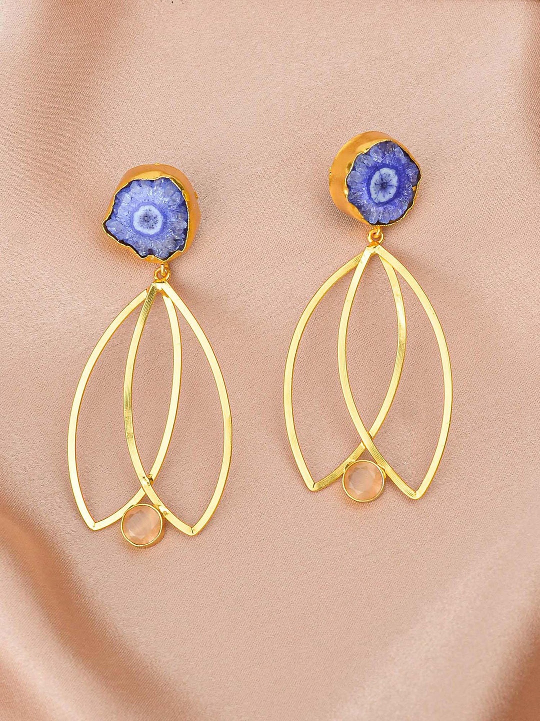 

ZURII Brass-Plated Stone-Studded Contemporary Drop Earrings, Gold