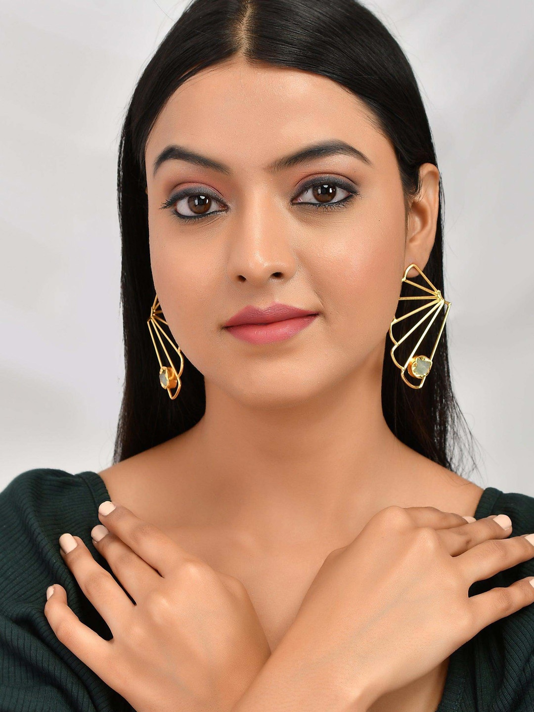 

ZURII Brass-Plated Butterfly Shaped Stone-Studded Drop Earrings, Gold