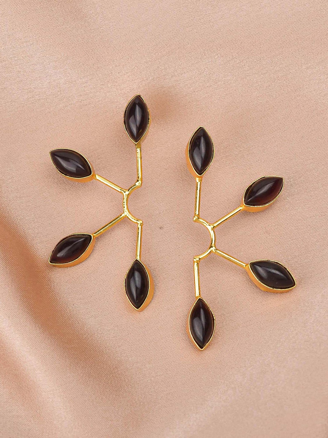 

ZURII Brass-Plated Stone-Studded Contemporary Shaped Studs, Gold