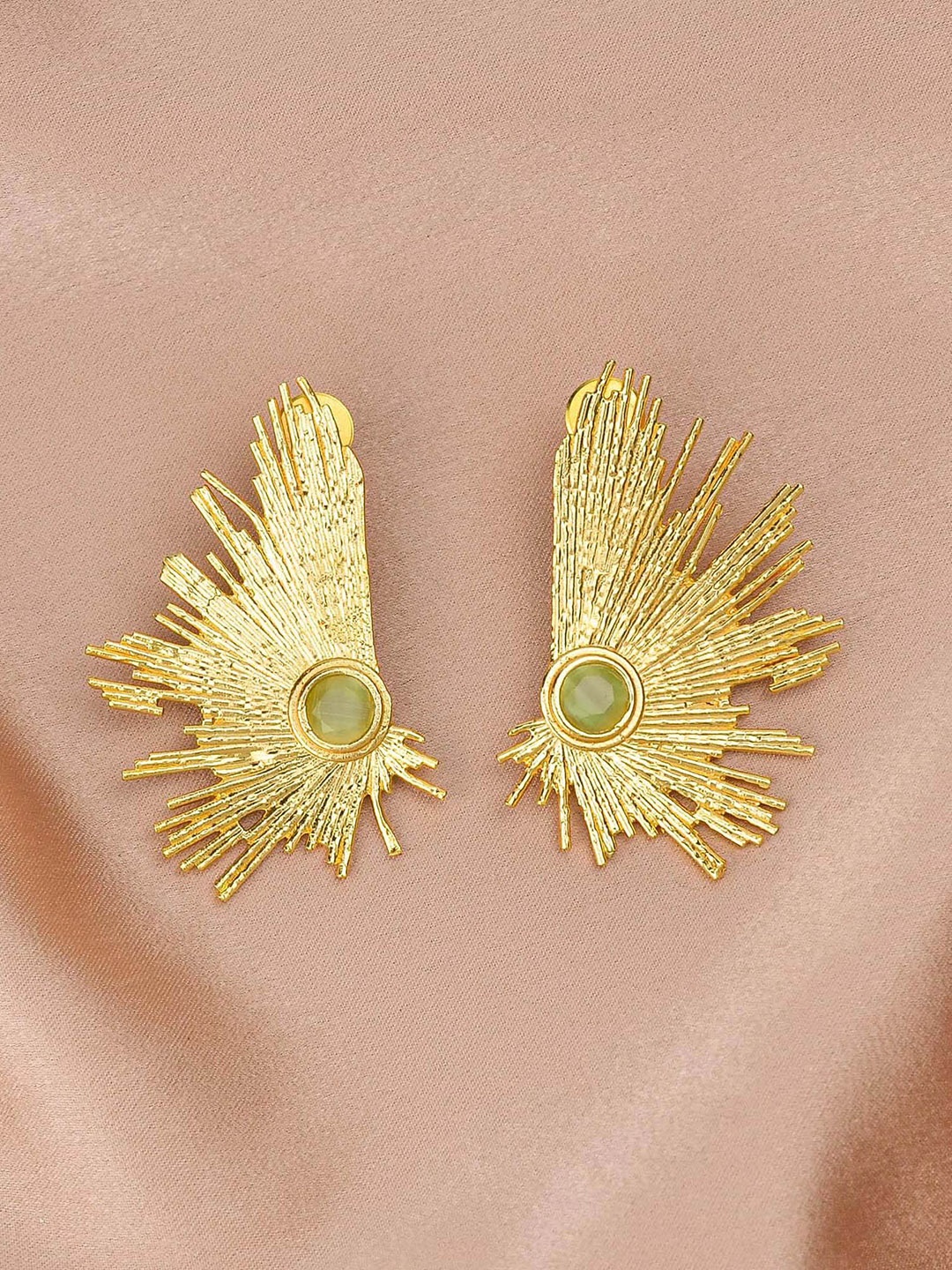 

ZURII Brass-Plated Stone-Studded Thunder Textured Studs, Gold
