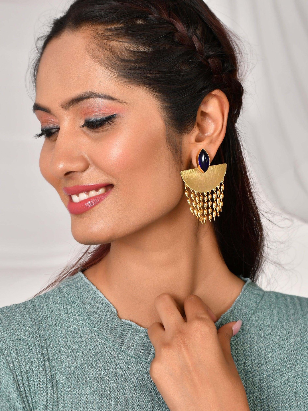 

ZURII Brass Plated Drop Earrings, Blue