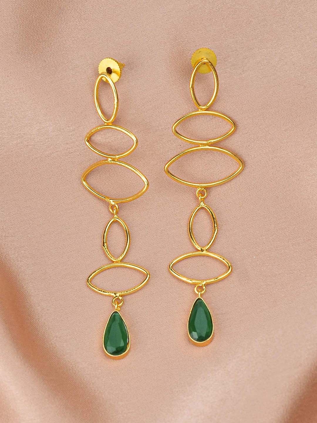 

ZURII Brass Plated Drop Earrings, Green
