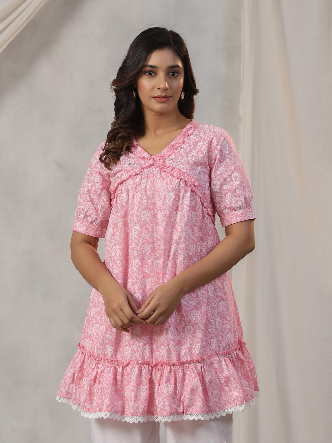 

Amirah s Floral Printed Pure Cotton Tunic, Pink