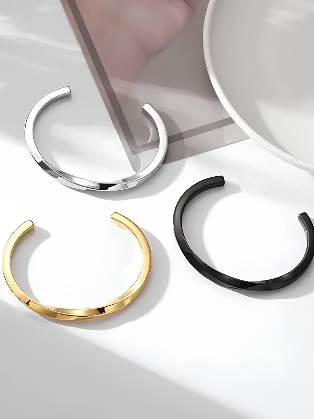 

KARISHMA KREATIONS Set of 3 Silver-Plated Kada Bracelets