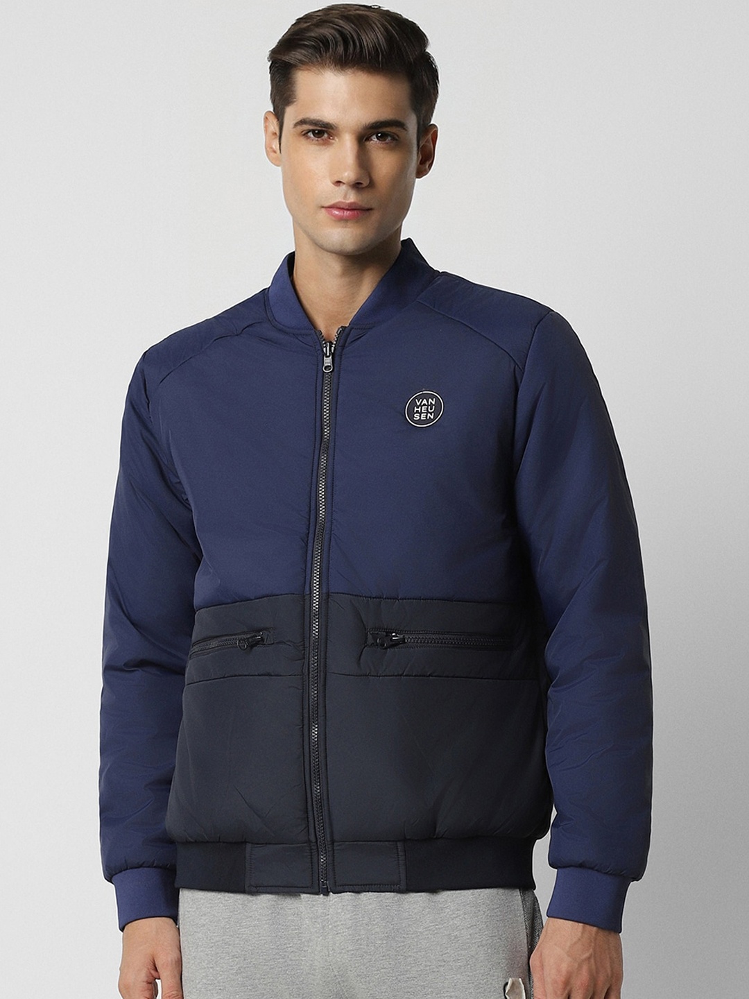 

Van Heusen Flex Colourblocked Bomber Jacket, Navy blue