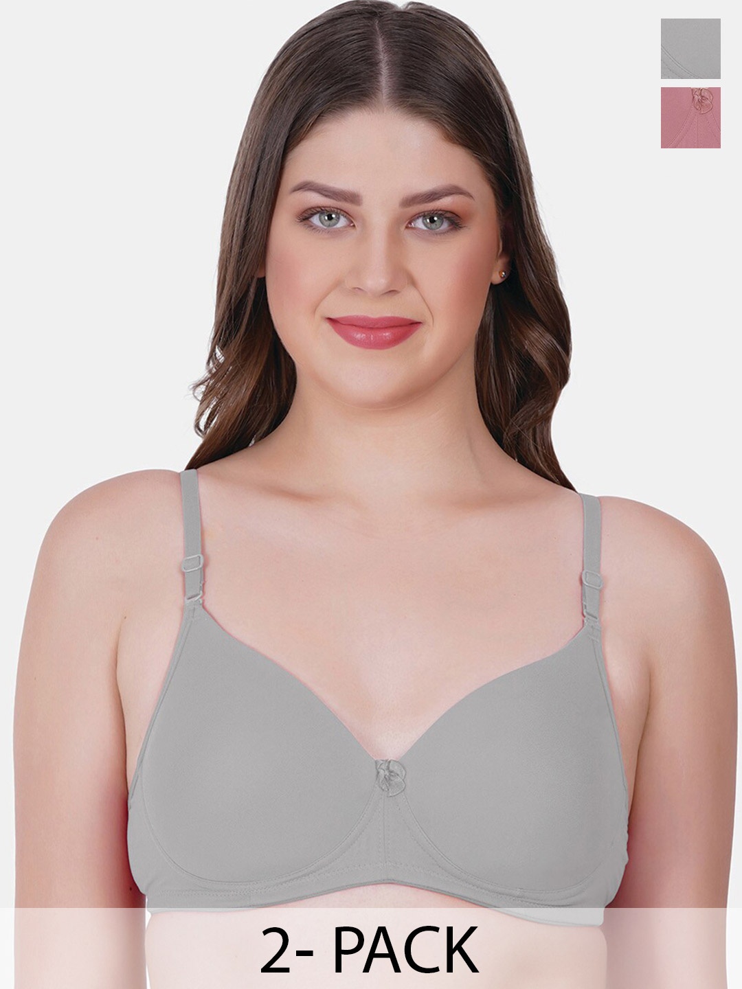 

Reveira Pack of 2 Medium Coverage Lightly Padded Push Up Bra with All Day Comfort, Grey