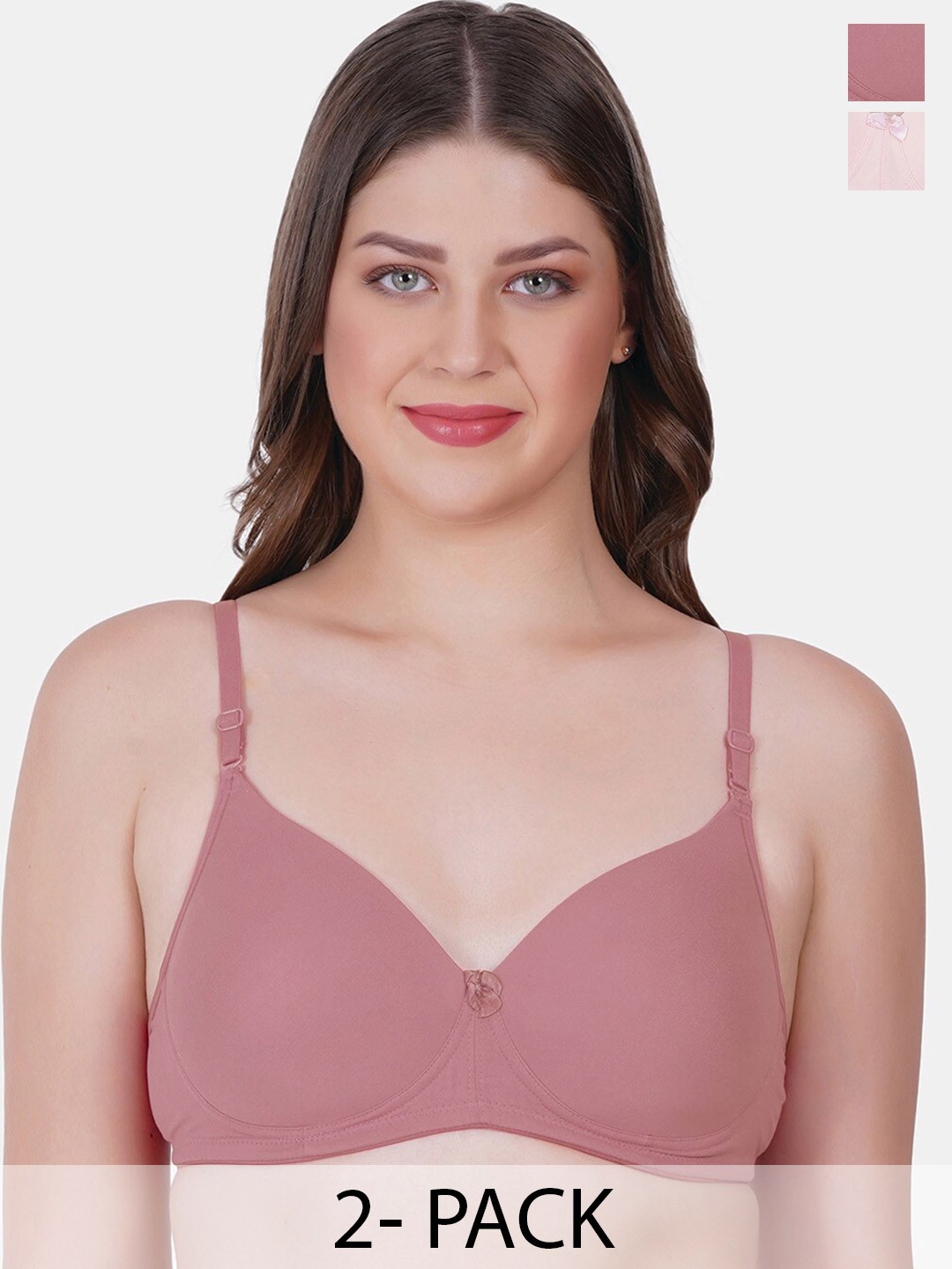 

Reveira Pack of 2 Medium Coverage Lightly Padded Push Up Bra with All Day Comfort, Pink