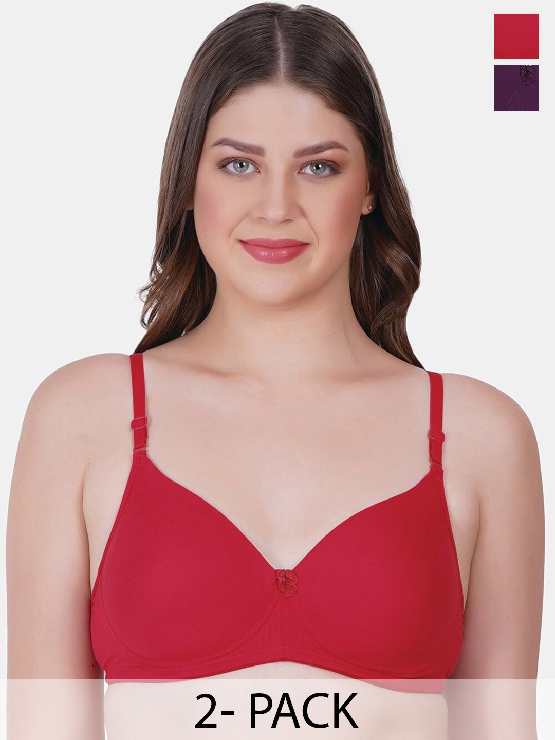 

Reveira Pack of 2 Medium Coverage Lightly Padded Push Up Bra with All Day Comfort, Purple