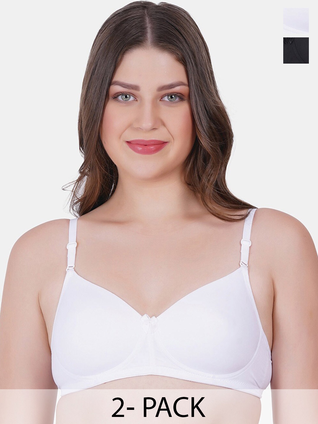 

Reveira Pack of 2 Medium Coverage Lightly Padded Push Up Bra with All Day Comfort, White