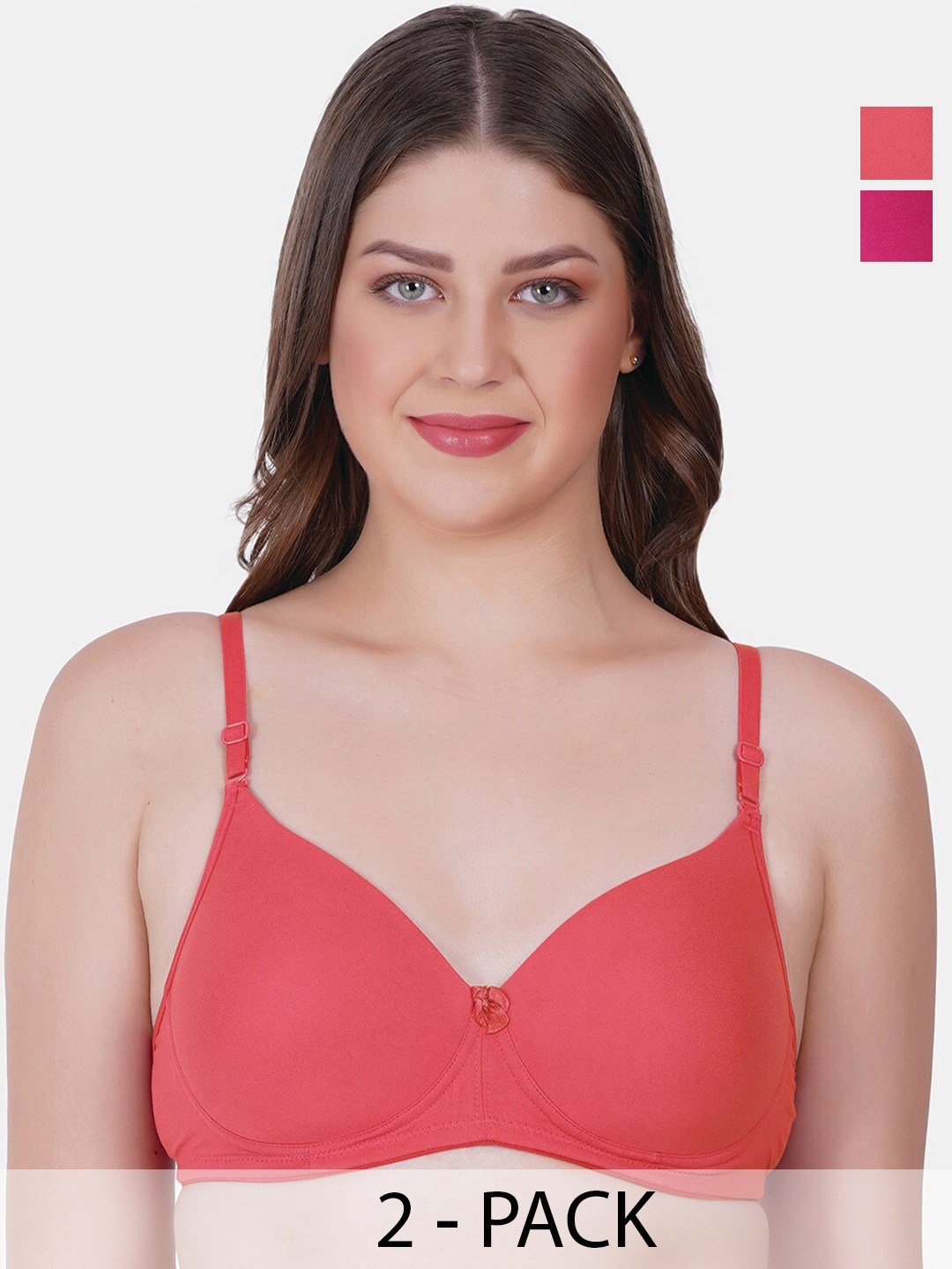 

Reveira Pack of 2 Medium Coverage Lightly Padded Dry Fit Push Up Bra with All Day Comfort, Red
