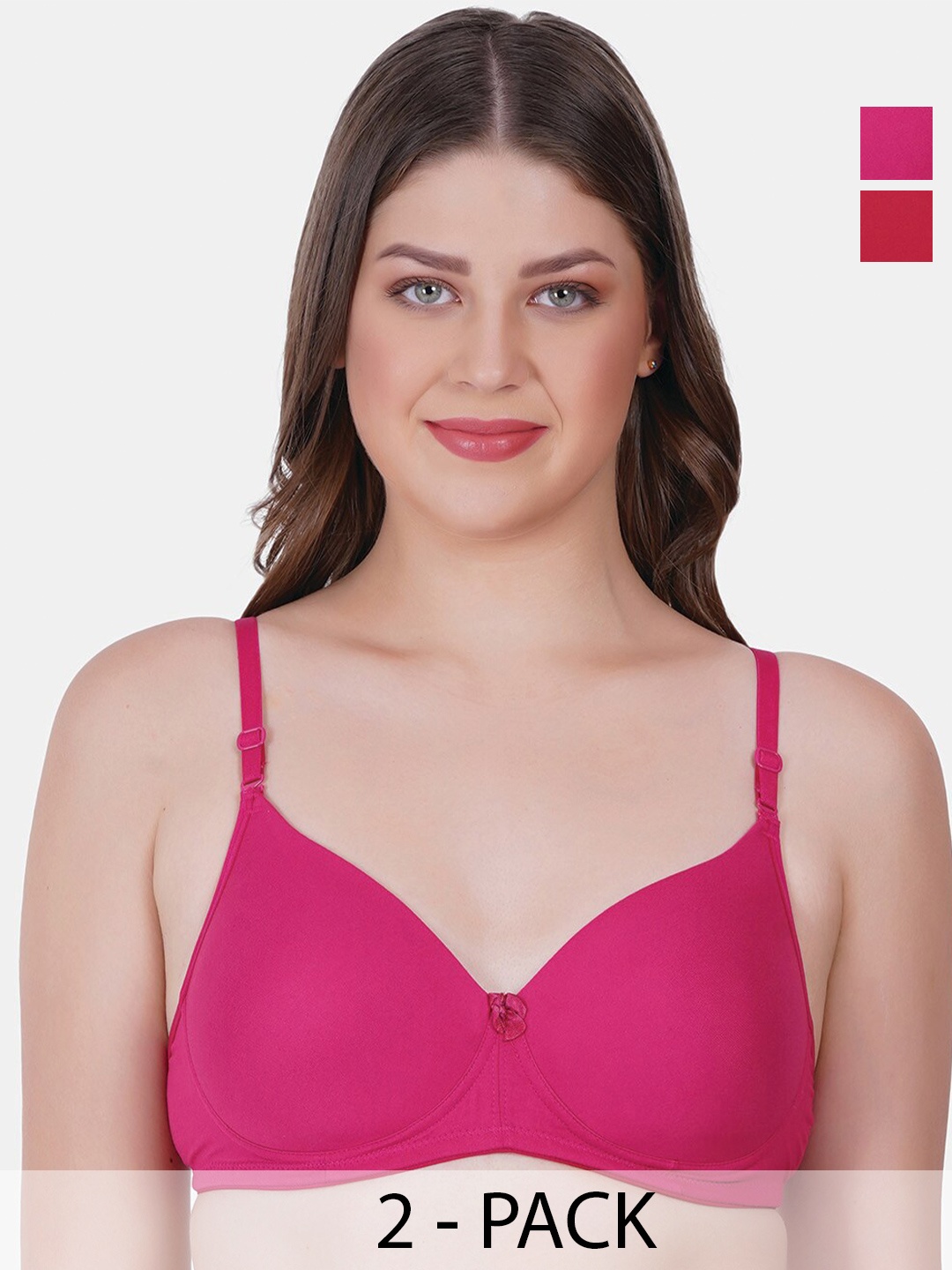 

Reveira Pack of 2 Medium Coverage Lightly Padded Dry Fit T-shirt Bras With All Day Comfort, Pink