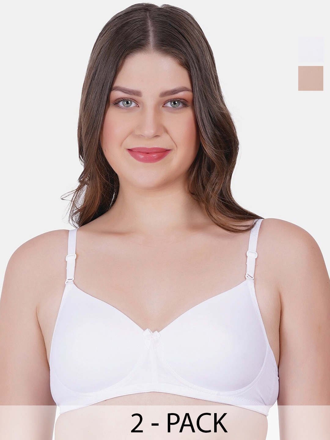 

Reveira Pack of 2 Medium Coverage Lightly Padded Push Up Bra with All Day Comfort, White