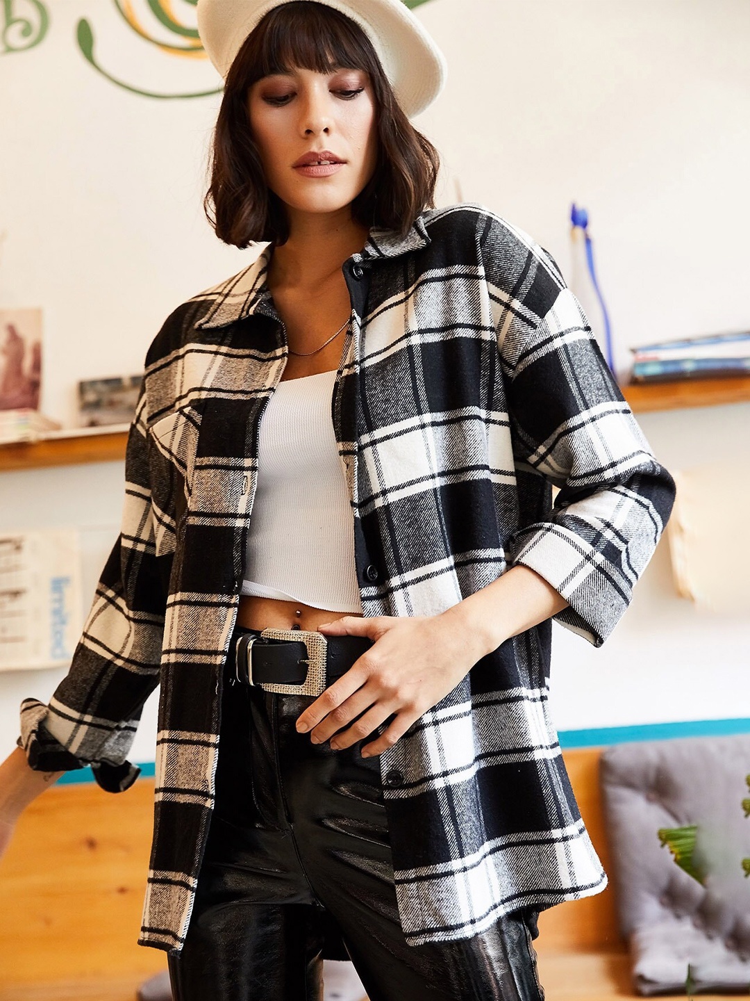 

Olalook Buffalo Checked Casual Shirt, Black