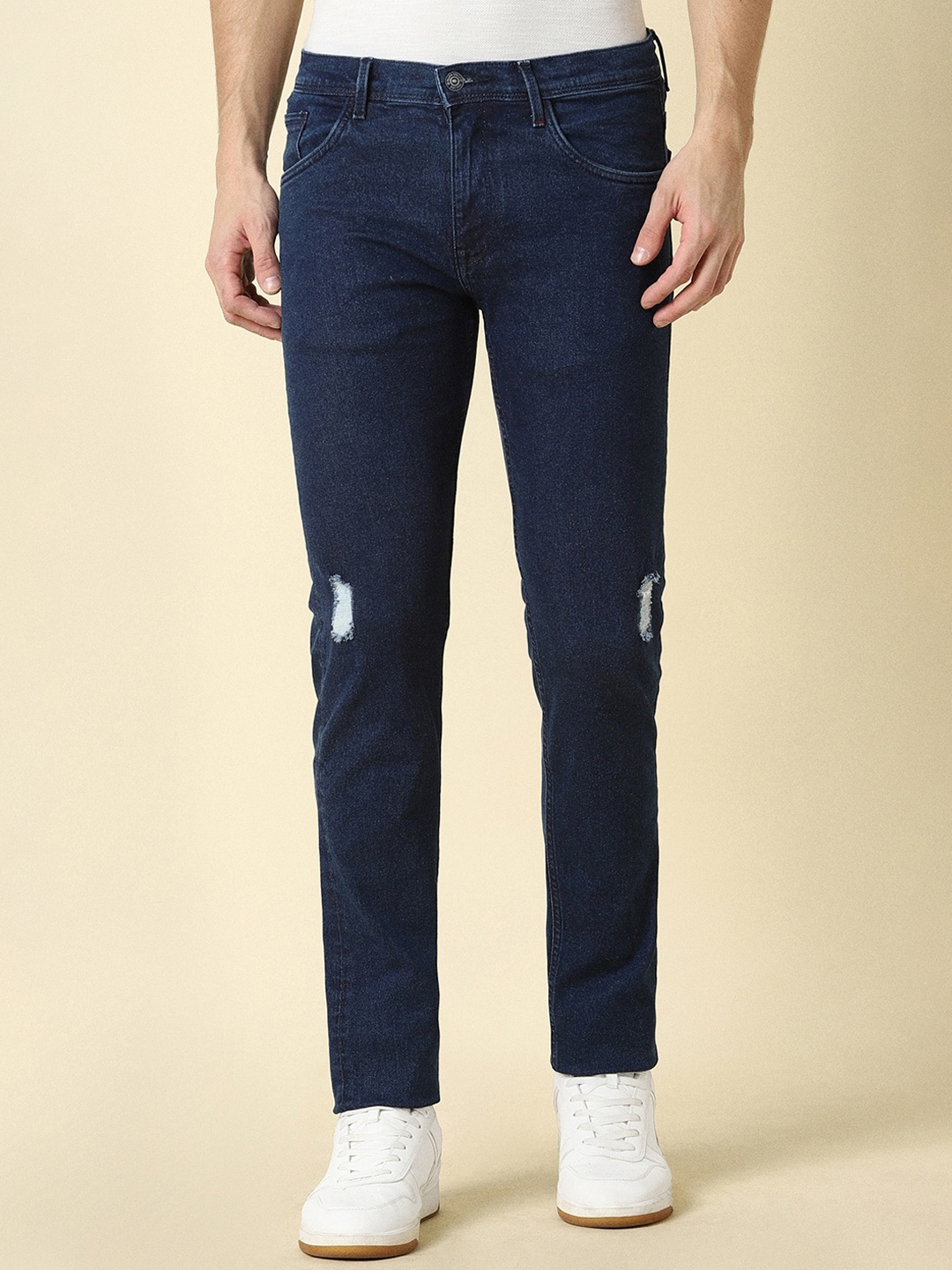 

Allen Solly Men Skinny Fit Low Distress Stretchable Jeans, Navy blue
