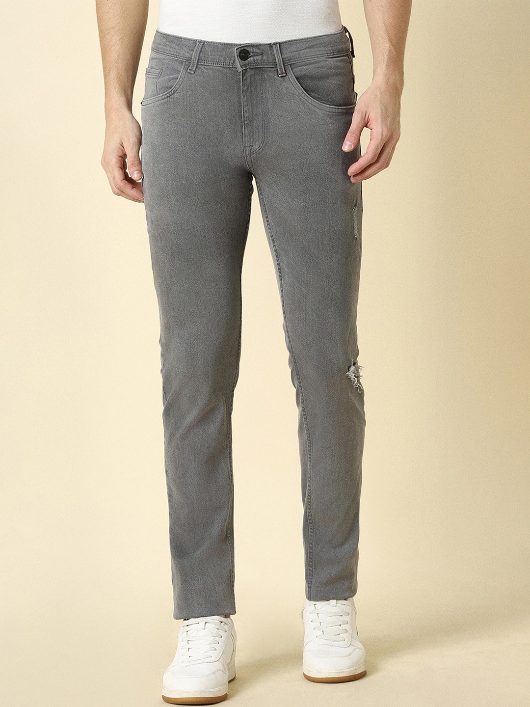 

Allen Solly Men Skinny Fit Low Distress Stretchable Jeans, Grey