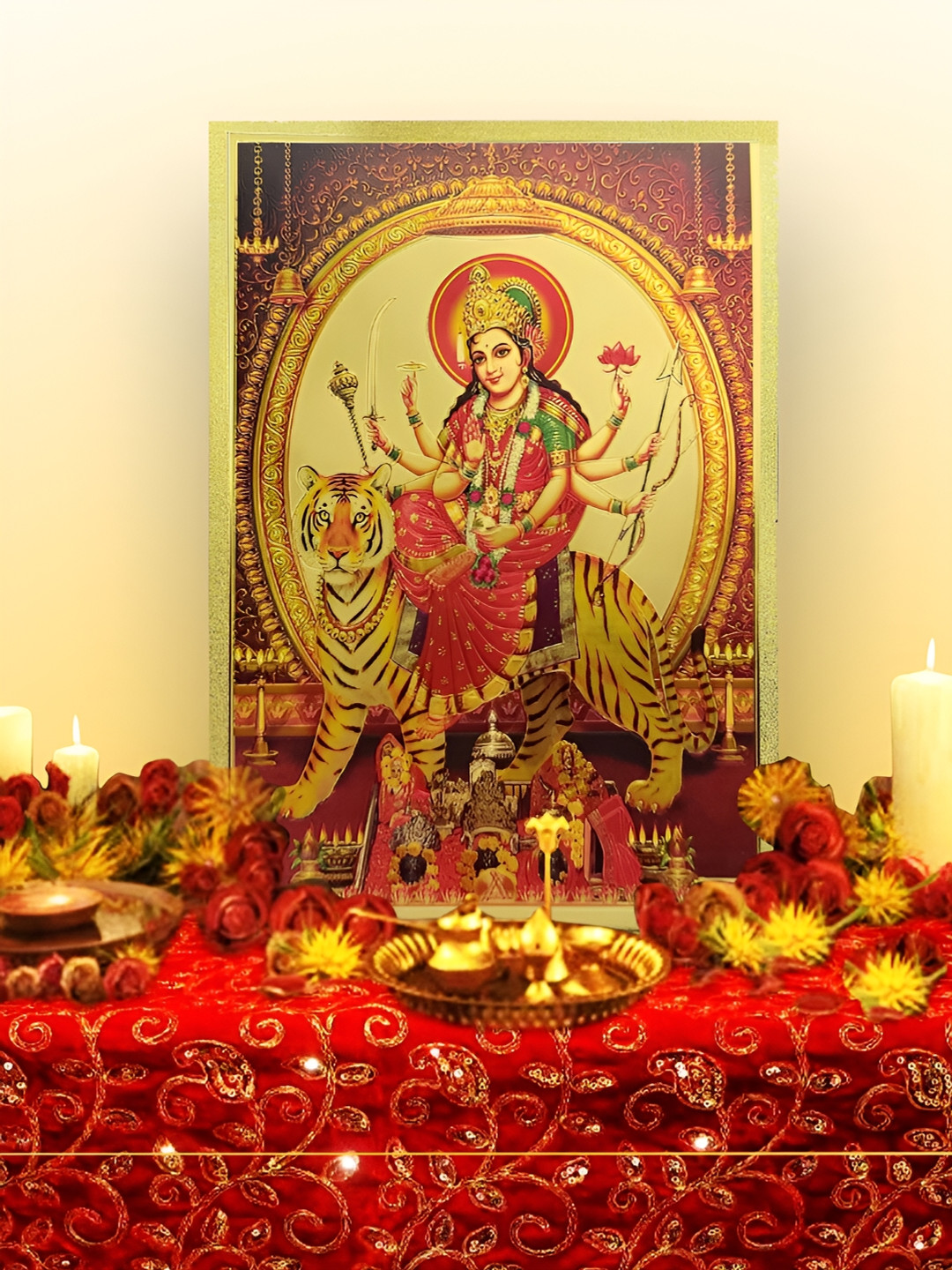 

Hawai 24k Gold Plated Maa Sherawali Wall Art