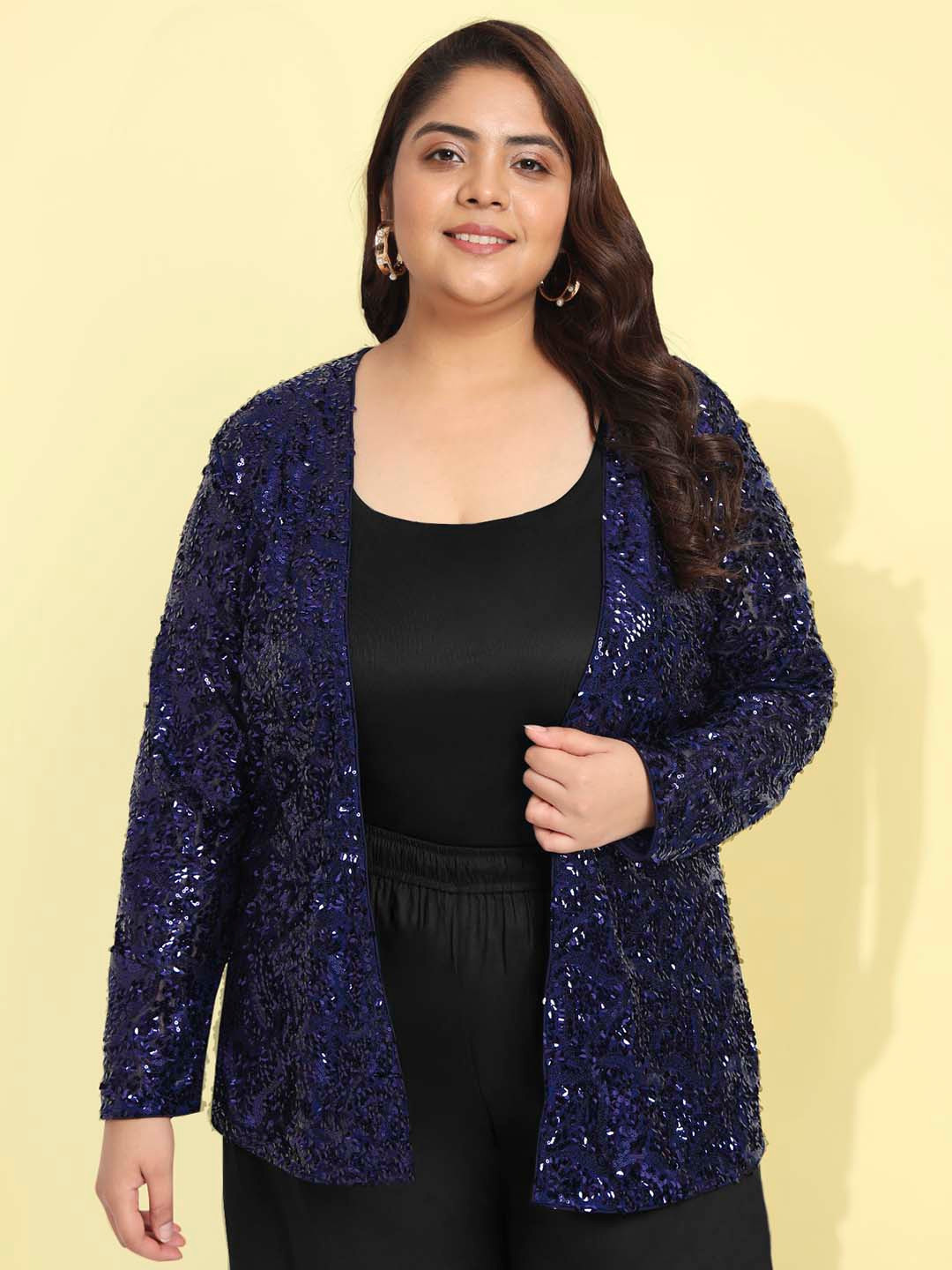 

wild U Plus Size Embellished Open Front Shrug, Blue