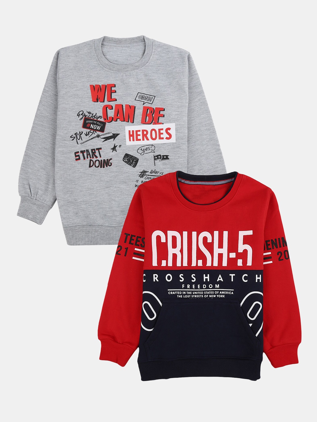 

V-Mart Boys Pack of 2 Typography Printed Pullover Cotton Sweatshirt, Grey