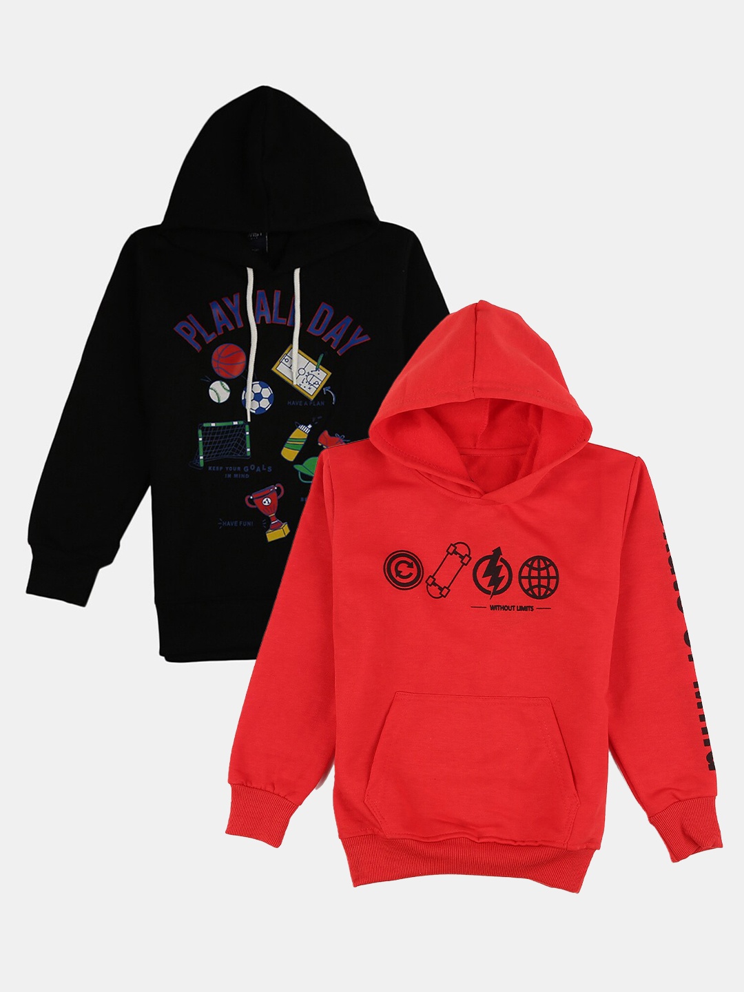 

V-Mart Boys Pack of 2 Conversational Printed Hooded Pullover Cotton Sweatshirt, Red