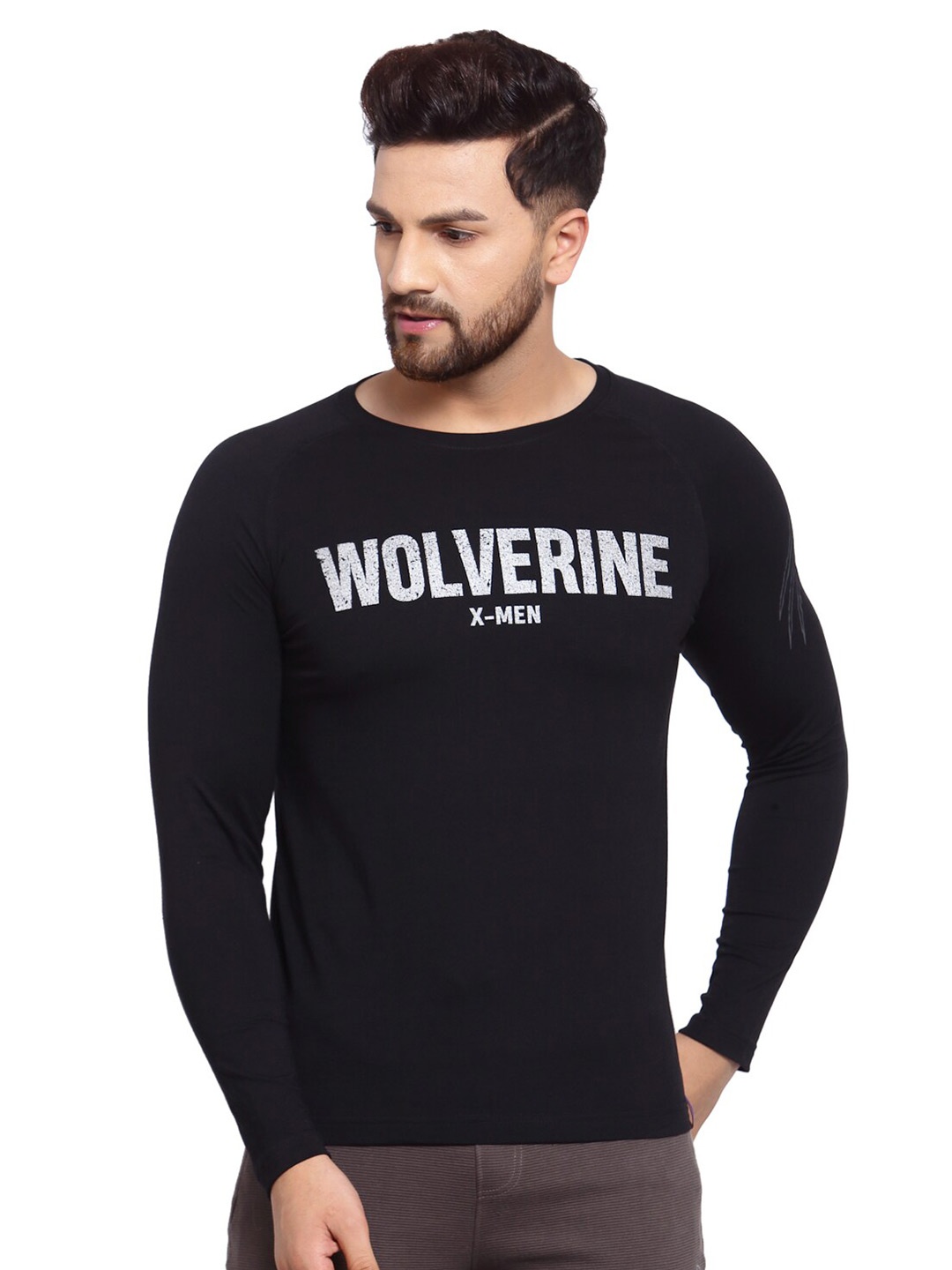 

SPORTO Typography Printed Long Sleeves Dry Fit Cotton T-shirt, Black