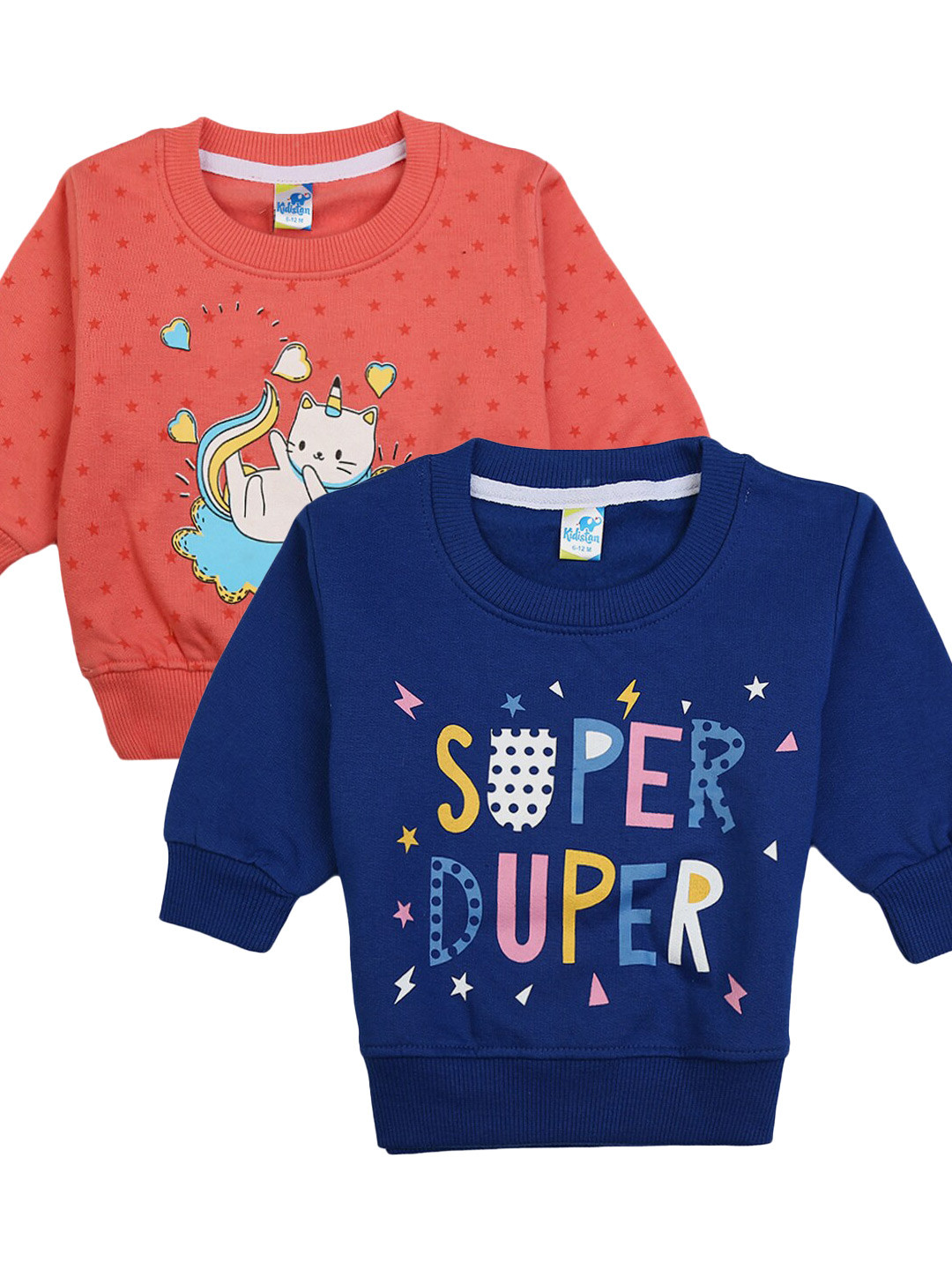 

V-Mart Kids Pack of 2 Typography Printed Pullover Cotton Sweatshirt, Orange