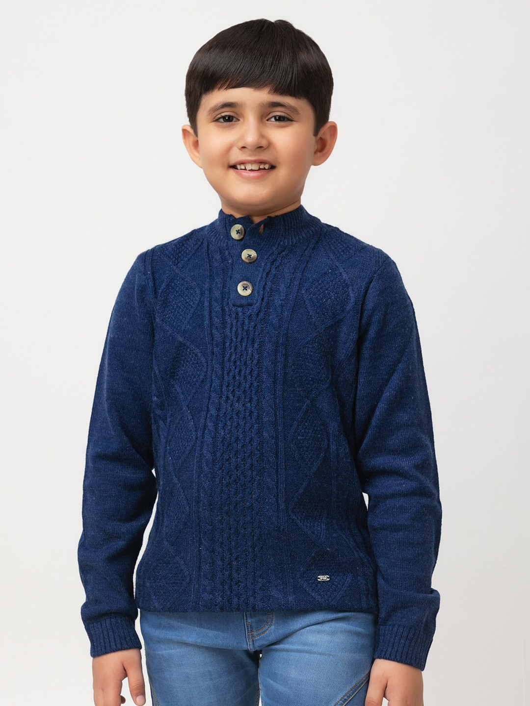 

Purple United Kids Boys Cable Knit Self Design Mock Collar Acrylic Pullover Sweater, Navy blue